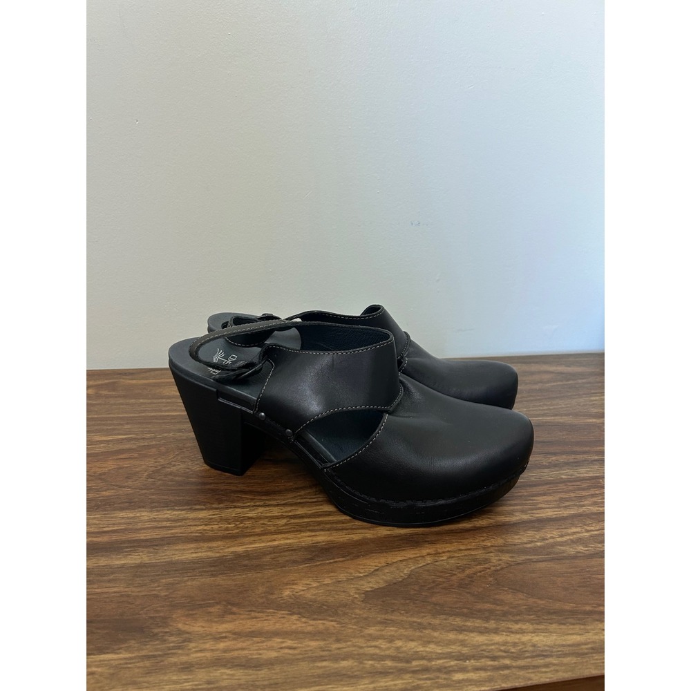 Dansko Black Leather Slingback Clogs Block Heel Mules EU 42 Womens 11.5